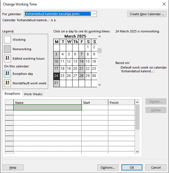 Kohandatud kalender kasutaja jaoks